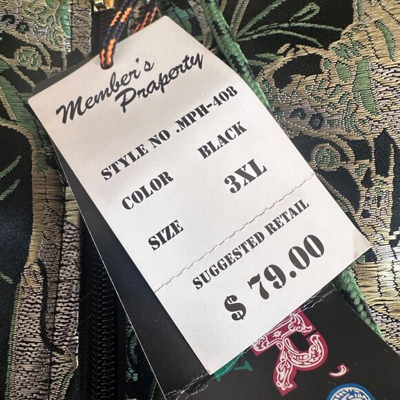 Member’s Property Men’s 3XL Brocade Hooded Jacket Black Green Gold Asian Print - Picture 2 of 6